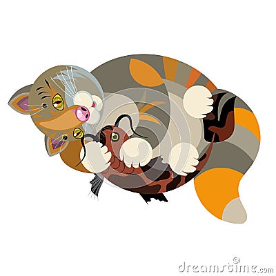 The cat embraces fish Vector Illustration