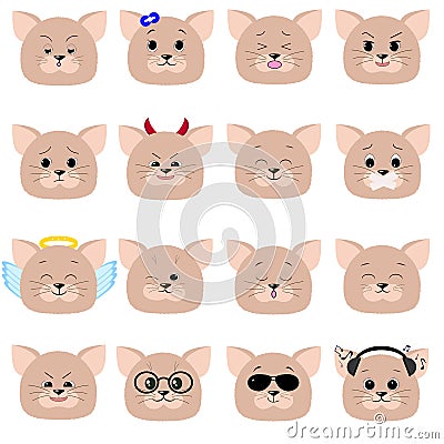 Cat emoticon, cat face set. Stock Photo