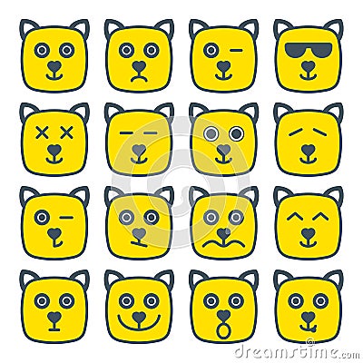 Cat emotional emoji square yellow faces icon Vector Illustration