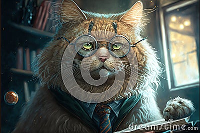 Cat engeneer llustration generative ai Stock Photo