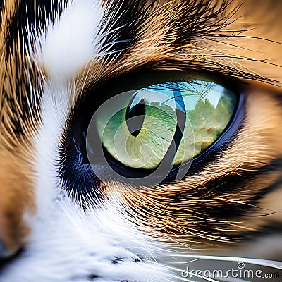 Cat Eye Macro Closeup - Ultra Detailed Fluffy Feline with Studio Lights Stock Photo