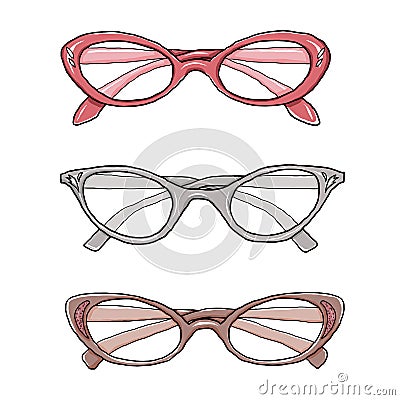 Cat eye vintage glasses hand drawn illustration Cartoon Illustration