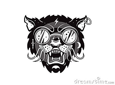 Cat face with glasses. Graphic design vector animal illustration for t-shirt. Vector Illustration