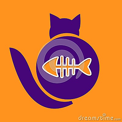 Cat and fish emblem with paper cut effect Vector Illustration