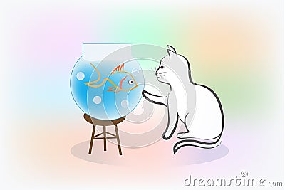 Cat and fish silhouette logo Vector Illustration