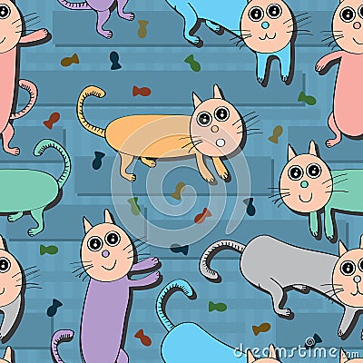 Cat Food Colorful Seamless Pattern_eps Vector Illustration