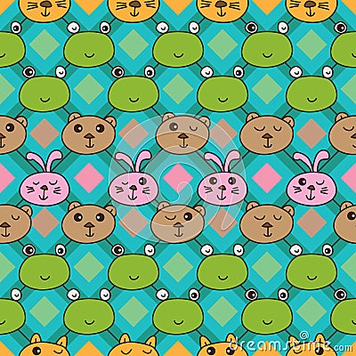 Cat frog bear rabbit horizontal seamless pattern Vector Illustration