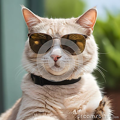 A cat getting dressed for the impending summer and donning sunglasses Cartoon Illustration