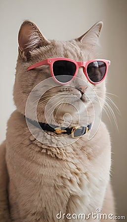 A cat getting dressed for the impending summer and donning sunglasses Cartoon Illustration