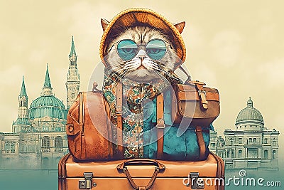 Cat in glasses in travel bag. Generative AI Stock Photo