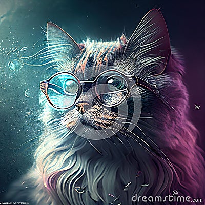 The cat with glasses is a symbol of intelligence, curiosity, and wit. This illustration represents a clever and curious companion Cartoon Illustration