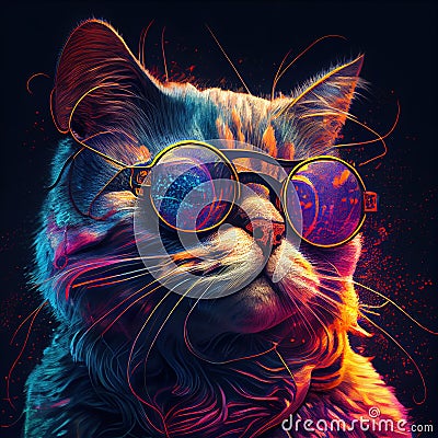 The cat with glasses is a symbol of intelligence, curiosity, and wit. This illustration represents a clever and curious companion Cartoon Illustration