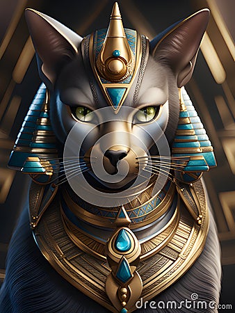 cat with golden eyes and golden egyptian cat. 3d illustration, Ai Generated Cartoon Illustration