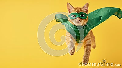 Cat in Green Mask and Cape Stock Photo