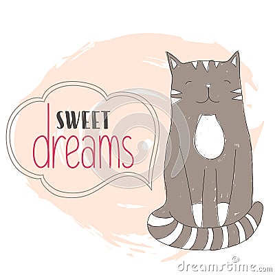 Cat hand drawn illustration. sweet dreams poster for kids baby tee clothing print, cards and other design Vector Illustration