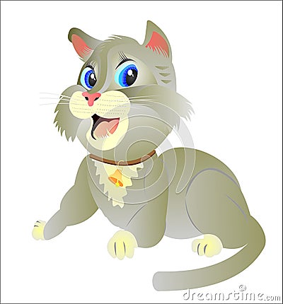 Cat handsome gray fluffy cheerful Vector Illustration