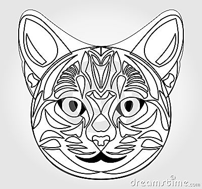 Cat head drawing. Symbol of sun god. Egyptian mythology symbol. Vector Illustration