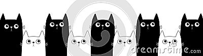 Cat head face line set. White black kitten pattern banner. Different size big small middle. Cats family. Cute cartoon funny Vector Illustration