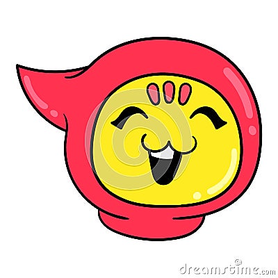 Cat head laughing wearing a red hoodie, doodle icon drawing Vector Illustration