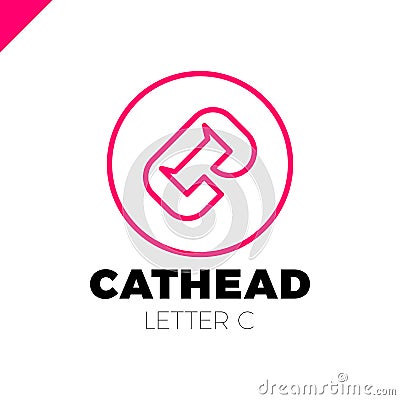 Cat head negative shape on letter c logo Vector Illustration