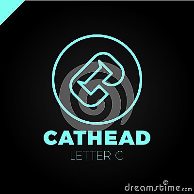 Cat head negative shape on letter c logo Vector Illustration