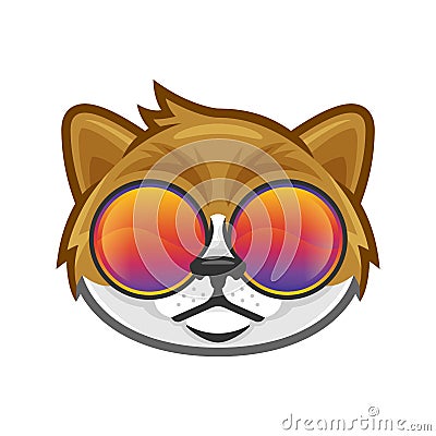 Cat head wearing colorful glasses in vector, cool and funky cat Vector Illustration