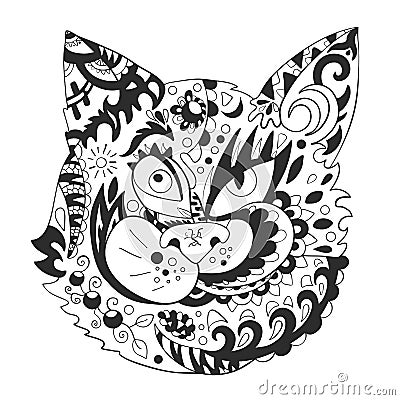 Cat head on a white background. Print. Zen doodles. Vector illustration Vector Illustration