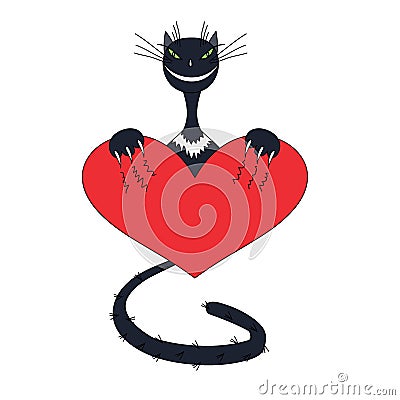 Cat with heart. color illustration with the image of a cat that scratches the heart Stock Photo