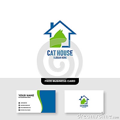 Cat House Logo Vector Template, Free Business Card Mockup Stock Photo