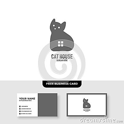 Cat House Logo Vector Template, Free Business Card Mockup Stock Photo