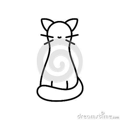 Cat icon. Cartoon linear pictogram. Black simple illustration of animal, homeliness. Emblem for packaging design of feed, pet shop Vector Illustration