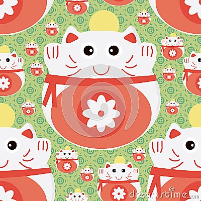 Cat japan money seamless pattern Vector Illustration