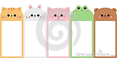 Cat kitten kitty, rabbit bunny hare, bear, pig, frog face set. Paper sticker. Template for notebooks, schedule, planners, Vector Illustration