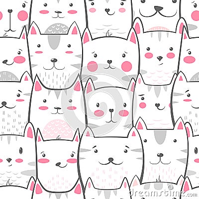 Cat, kitty - cute, funny pattern. Vector Illustration