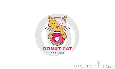 Cat or kitty or kitten eat donut cake cute cartoon vector illustration Vector Illustration