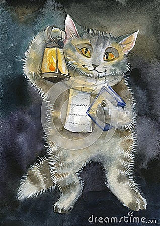 Cat with a lantern. storyteller Stock Photo