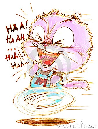 Cat laughing and running pencil color drawing Stock Photo