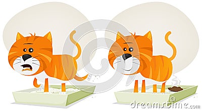 Cat Litter, Before And After Vector Illustration