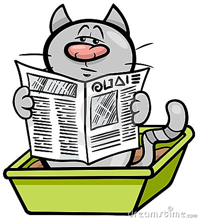 Cat in litter box cartoon Vector Illustration