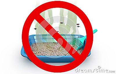 Cat Litter Box in Prohibited sign, 3d illustration Stock Photo