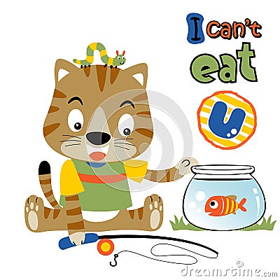 Cat with little friends, vector cartoon illustration Vector Illustration