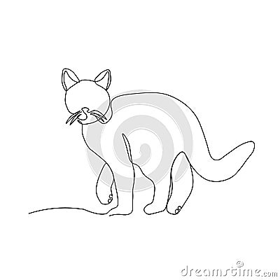 The cat looks around. A continuous line. Vector illustration drawn with a single line Vector Illustration