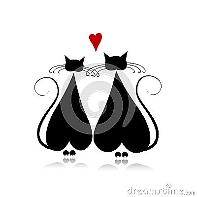 Cat in love, black silhouette for your design Vector Illustration