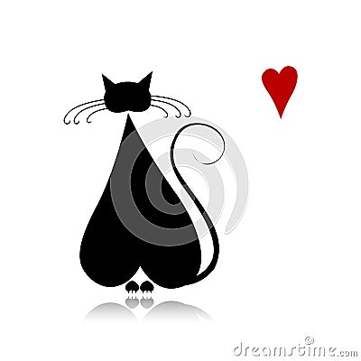 Cat in love, black silhouette for your design Vector Illustration