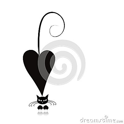 Cat in love, black silhouette for your design Vector Illustration