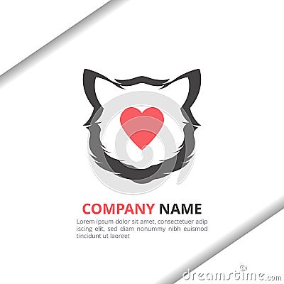 Cat love logo design concept with flat style for animal shop, pet care, brand identity Stock Photo