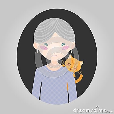 Cat lover character. Vector old lady personage for site or application. Vector Illustration