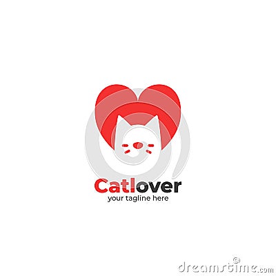 Cat lover logo with cat silhouette inside amour icon symbol simple vector Vector Illustration