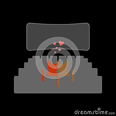 Cat lovers in movie theater. Lover watching cinema. Pet Romantic Vector Illustration