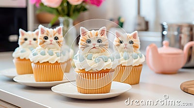 Cat lovers rejoice with a delightful cat-shaped cupcake, a charming and scrumptious treat Stock Photo